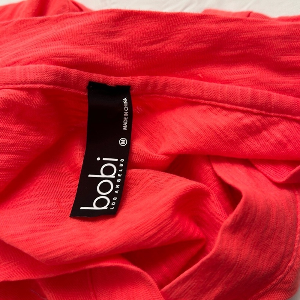 Bobi coral wide band v-neck slubbed casual short sleeve t-shirt dress - Picture 6 of 12